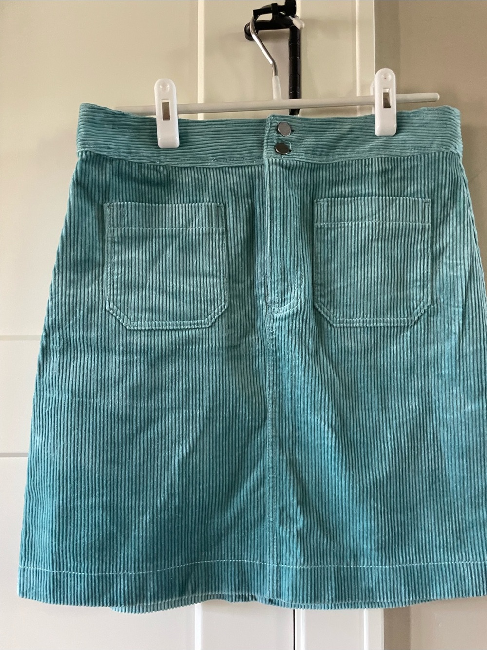 LOFT Teal Corduroy A‑Line Skirt with Front Patch Pockets
